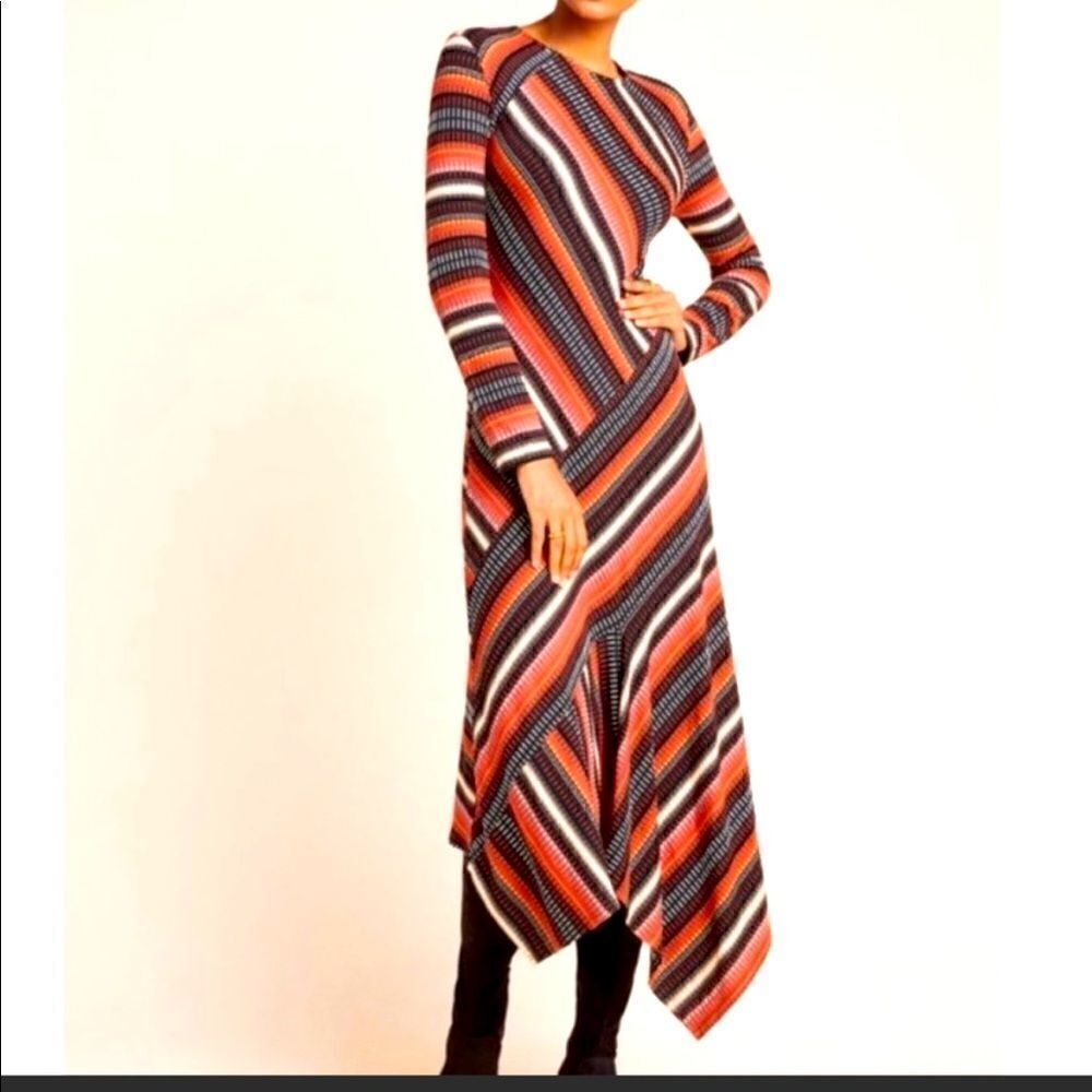 Maeve  asymmetrical striped knit dress 